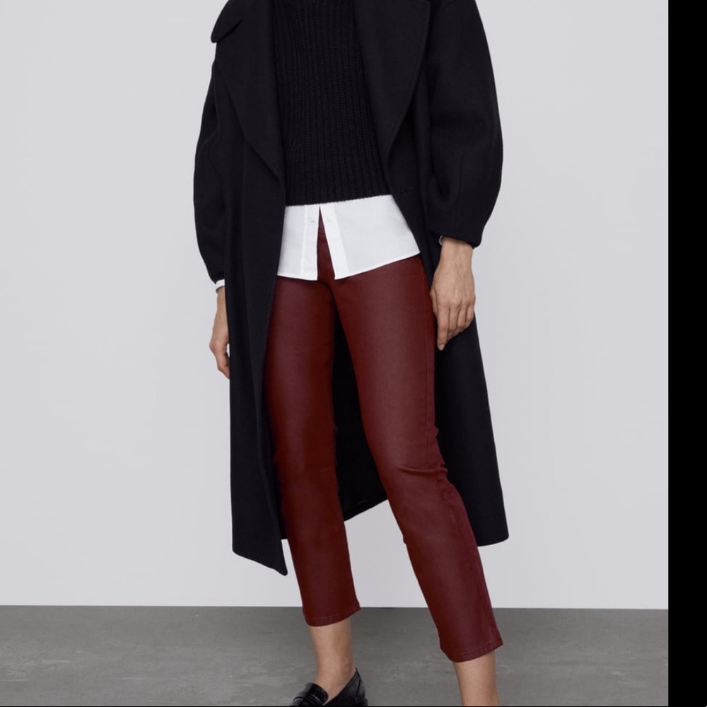 Zara burgundy coated high waisted slim pant - Picture 1 of 6